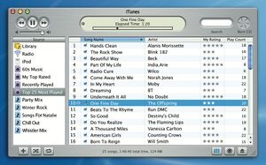 Music library in iTunes 3. iTunes 1 and 2 have similar appearance.