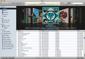 iTunes 7, displaying the new Cover Flow feature. iTunes 8 and 9 have similar appearance.